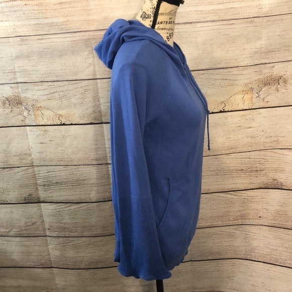 Mel & Lisa Hooded Sweater Cotton Blue Bell Sleeves Size Small Kangaroo Pocket - Picture 4 of 9